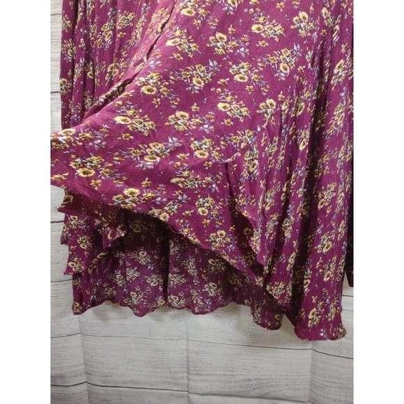 Umgee Dark Pink Floral Print Button Down, Layered Relaxed Fit Blouse, Size Med - Picture 6 of 9